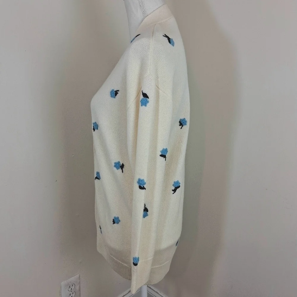 Kate Spade Dainty Bloom Applique Blue And Cream Cardigan Size XS